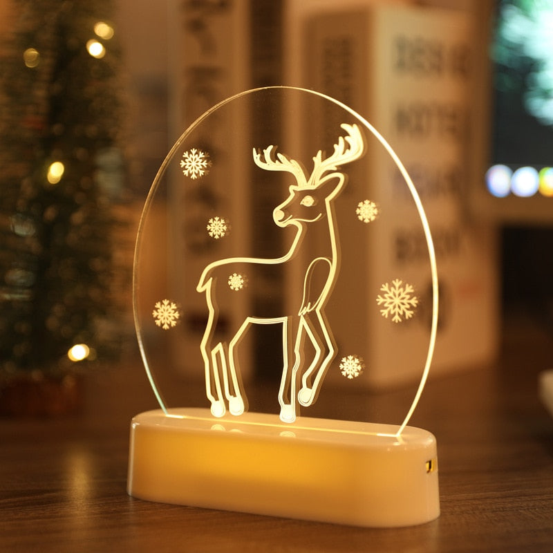 Abajur 3D Natal Mágico Cervo com Floco de Neve